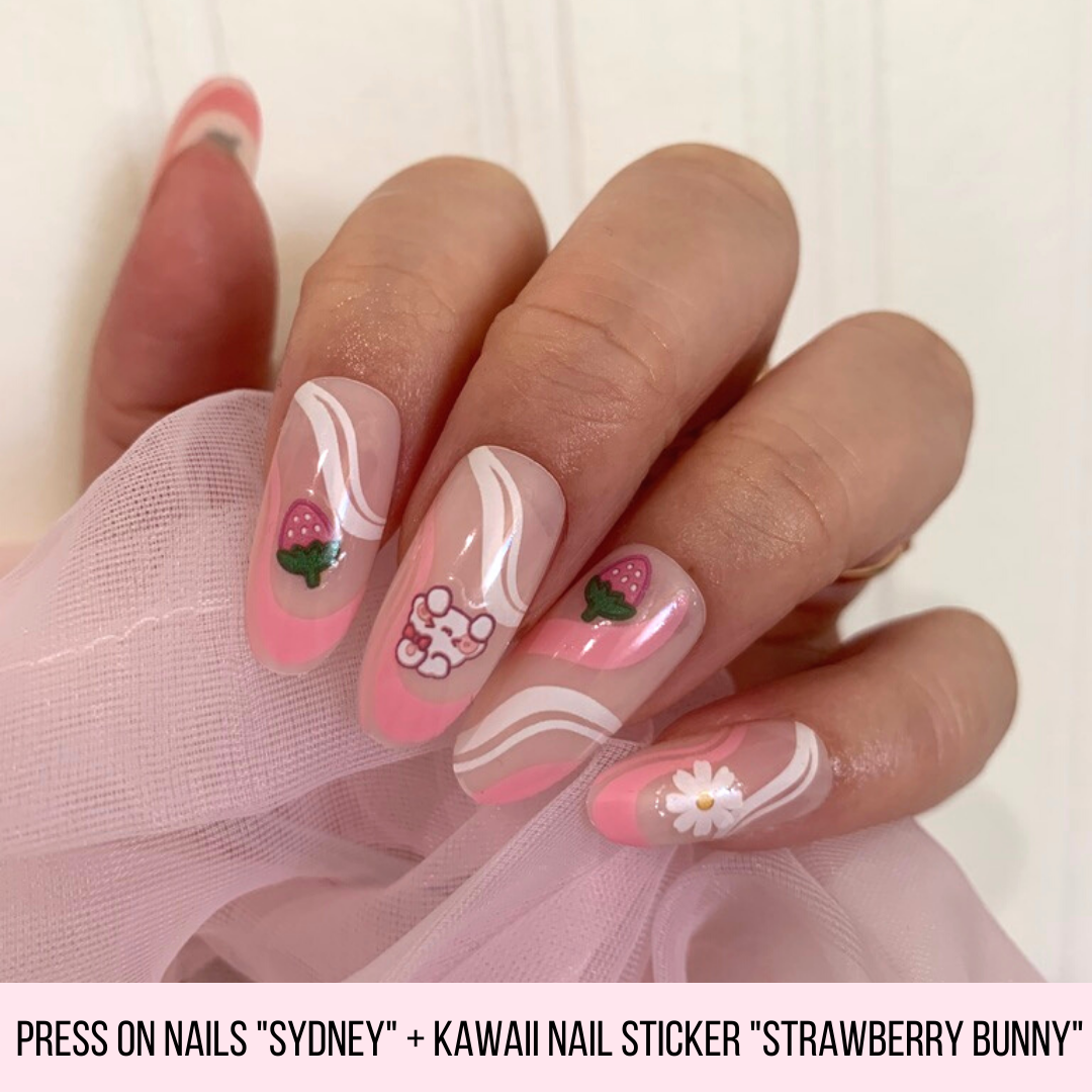 Kawaii Nail Stickers "Strawberry Bunny"